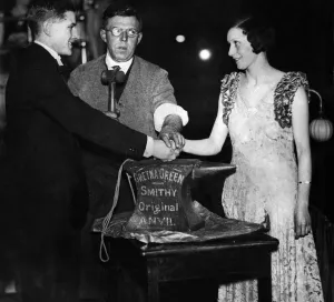 A wedding over the anvil with the actual Gretna Smith officiating at the press Ball at A wedding over the anvil with the actual Gretna Smith officiating at the press Ball at
