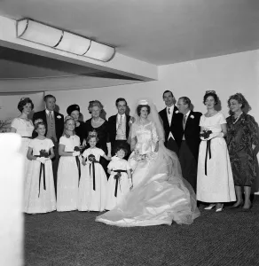 The wedding of Edwina Sandys and Piers Dixon. Standing to the left of Piers Dixon is Lady The wedding of Edwina Sandys and Piers Dixon. Standing to the left of Piers Dixon is Lady