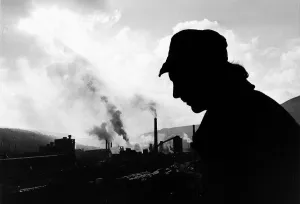 A Welsh steelworker on his way home from the British steel works at Ebbw Vale South Wales A Welsh steelworker on his way home from the British steel works at Ebbw Vale South Wales