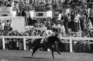 Willie Carson winning the 200th Derby on Troy at Epsom watched by crowds standing on cars Willie Carson winning the 200th Derby on Troy at Epsom watched by crowds standing on cars