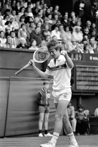 Wimbledon 1981: Singles: John McEnroe in action. June 1981 81-3631-038 Wimbledon 1981: Singles: John McEnroe in action. June 1981 81-3631-038