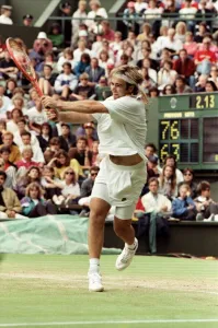 Wimbledon Tennis. Andre Agassi in action. July 1991 91-4178-059 Wimbledon Tennis. Andre Agassi in action. July 1991 91-4178-059