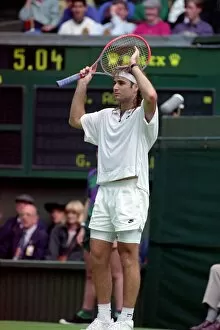 Images Dated 27th June 1991: Wimbledon Tennis. Andre Agassi Training. June 1991 91-4091-215
