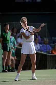 Images Dated 29th June 1989: Wimbledon Tennis. Boris Becker Wearing Banned Shirt. June 1989 89-3895-011