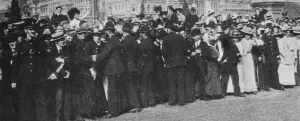 Winston Churchill and Clementine Hozier September 12th 1908 Police hold back Winston Churchill and Clementine Hozier September 12th 1908 Police hold back