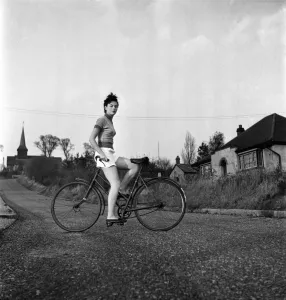 Woman Backwards Cycling - Sheila Pigram. October 1952 C5327 Woman Backwards Cycling - Sheila Pigram. October 1952 C5327