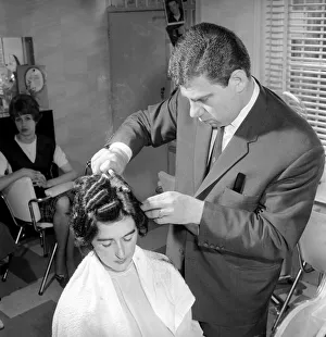 Woman have her hair cut and curled at the hair dressers, 7th June 1962 Woman have her hair cut and curled at the hair dressers, 7th June 1962