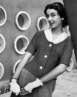 A woman modelling Knitwear. September 1956 A woman modelling Knitwear. September 1956