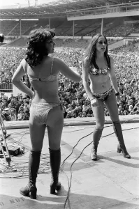 Two women on stage at the London Rock and Roll Show at Wembley Stadium, London Two women on stage at the London Rock and Roll Show at Wembley Stadium, London