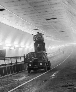 Work still in progress on the air ventilators in the new Clyde tunnel in Glasgow which Work still in progress on the air ventilators in the new Clyde tunnel in Glasgow which