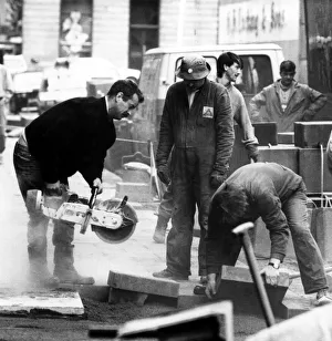 Workmen busy at some roadworks beside Newcastle's Theatre Royal on 4th March 1989 Workmen busy at some roadworks beside Newcastle's Theatre Royal on 4th March 1989