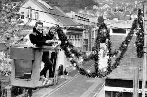 Workmen put the finishing touches to Christmas decorations, Swansea, Wales Workmen put the finishing touches to Christmas decorations, Swansea, Wales