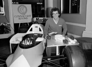 World Champion Alain Prost at London's Connaught Rooms October 1985 World Champion Alain Prost at London's Connaught Rooms October 1985