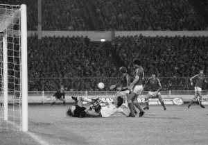 World Cup Qualifying match at Wembley Stadium. England defeated Hungary by 1 goal World Cup Qualifying match at Wembley Stadium. England defeated Hungary by 1 goal