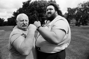 Wrestlers Shirley Crabtree alias Big Daddy with fellow British wrestler Martin Ruane Wrestlers Shirley Crabtree alias Big Daddy with fellow British wrestler Martin Ruane