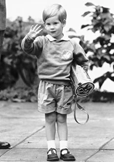 Images Dated 17th September 1987: Three year old Prince Harry waves to the waiting croud on his first day at the nursery