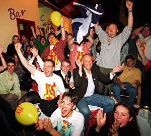 Yes Yes supporters joy and celebrations September 1997 as first result is announced in Yes Yes supporters joy and celebrations September 1997 as first result is announced in