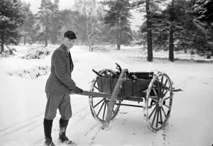 A young lumberjack at work in the snow Circa 1943 A young lumberjack at work in the snow Circa 1943