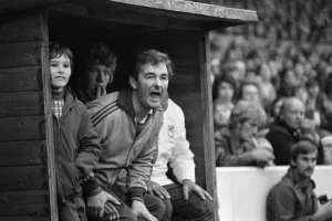 A young Nigel Clough joins his dad Brian Clough in the dugout to watch Nottingham Forest A young Nigel Clough joins his dad Brian Clough in the dugout to watch Nottingham Forest