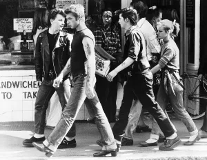 Youth Teddy Boys marching up the Kings Road in London. 30th July 1977 Youth Teddy Boys marching up the Kings Road in London. 30th July 1977