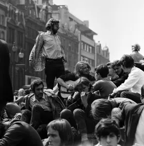 Youths in Piccadilly Circus, London. 15th August 1969 Youths in Piccadilly Circus, London. 15th August 1969