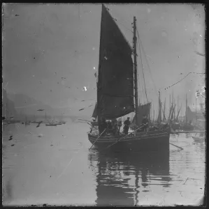 Lugger on Looe River passing East Looe Qauys Lugger on Looe River passing East Looe Qauys
