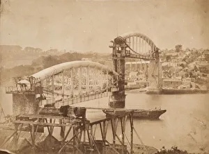 Print of the Royal Albert Bridge under construction, 1858