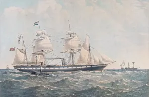 Coloured Print of the SS Great Britain at Sea
