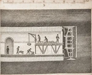 Print of the Thames Tunnel under construction, side view