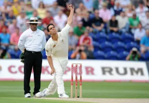 Mitchell Johnson Print, Cricket Match at Swalec Stadium