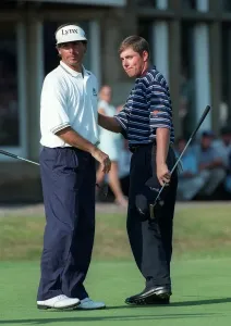 Justin Leonard and Fred Couples at the British Open Royal Troon Print 1997