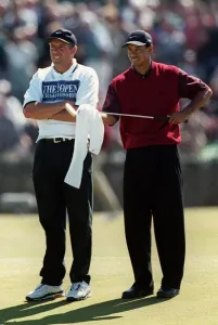 Tiger Woods and Caddy Print, British Open at St.Andrews