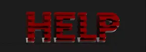 Red Help Text Print on Dark Background