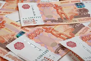 5000 Rubles Banknote Print with Russian Currency at Different Angles