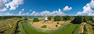 Aerial view Print of De Koe windmill and Veere town hall