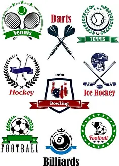 Assorted Games Print Featuring Tennis, Darts, Ice Hockey and More