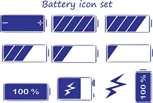 Battery Icon Set Print on White Background