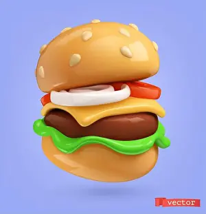 3D Burger Print Vector Icon