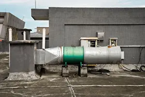 Chimney Print on Rooftop Photo