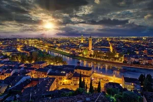 Verona Italy Panoramic Aerial View Summer Sunset Print