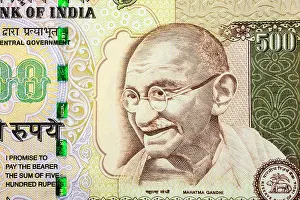 Closeup Print of Indian Five Hundred Rupee Note