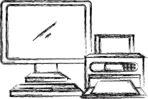 Computer Desktop with Printer Vector Print Design