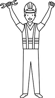 Construction Worker Print with Wrench Vector Illustration