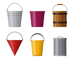 Different Buckets Print Set Isolated on White Background