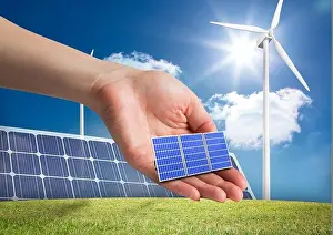 Digital Composite Print of Solar Panel and Renewable Devices