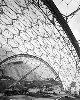 Prints of THE EDEN PROJECT DISTANT SHOT OF DOMES UNDER CONSTRUCTION THE EDEN PROJECT BODELVA ST AUSTELL CORNWALL UK INTERIOR Visitor attraction Architecture architectural modern contemporary buildings building Art Nouveau Architecture Prints: The Eden Project Print: Distant Shot of Domes Under Construction