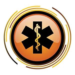 Emergency Button Print in Orange on White Background (EPS)