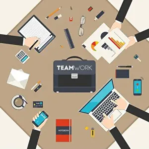 Flat Style Modern Design Concept of Teamwork Print