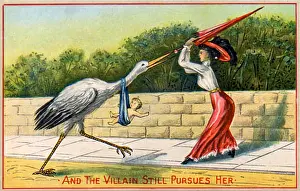 Victorian-Style Humorous Print of a Woman Being Chased
