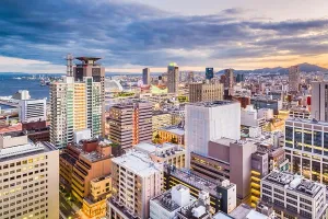 Kobe Cityscape Print over Motomachi towards the Port